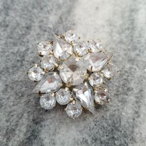 Vintage Rhinestone Cluster Brooch, Silver Tone, Estate Lapel Pin